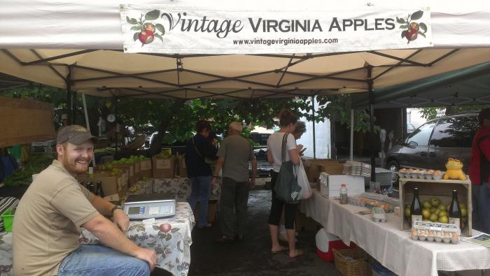 Selling apples and cider at the Charlottesville City Market
